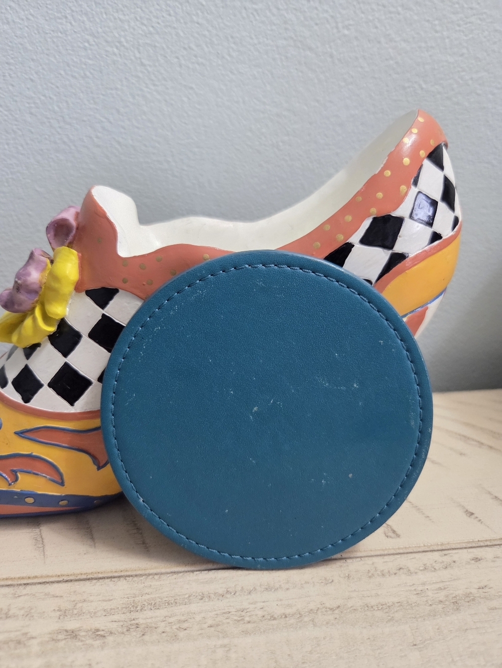Coach Logo Embossed Leather Coasters Red & Teal, Set of 2 EUC - Picture 5 of 8